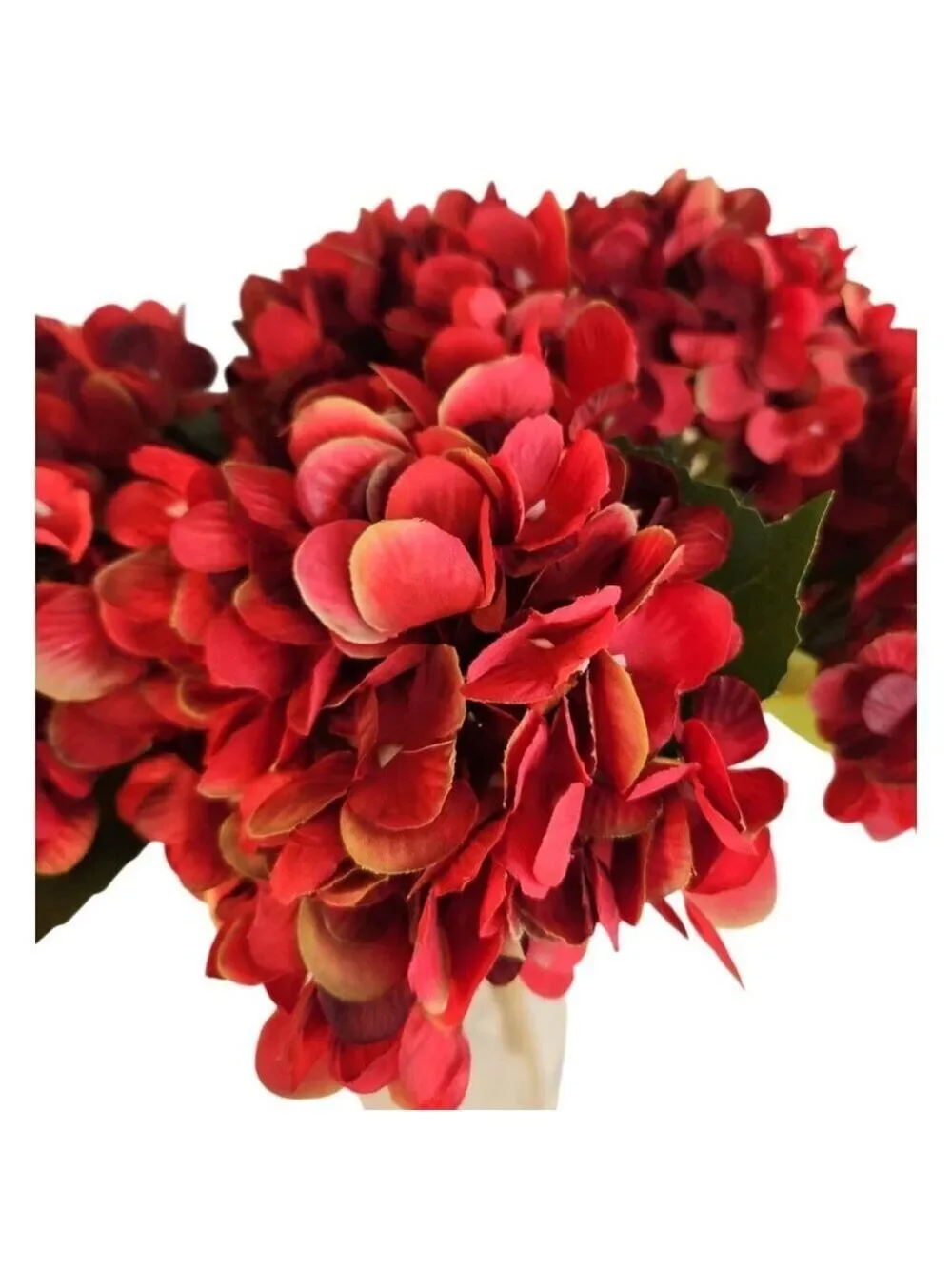 Red Artificial Hydrangea Stem Silk Flower Deep Red Faux Floral Wedding Decor